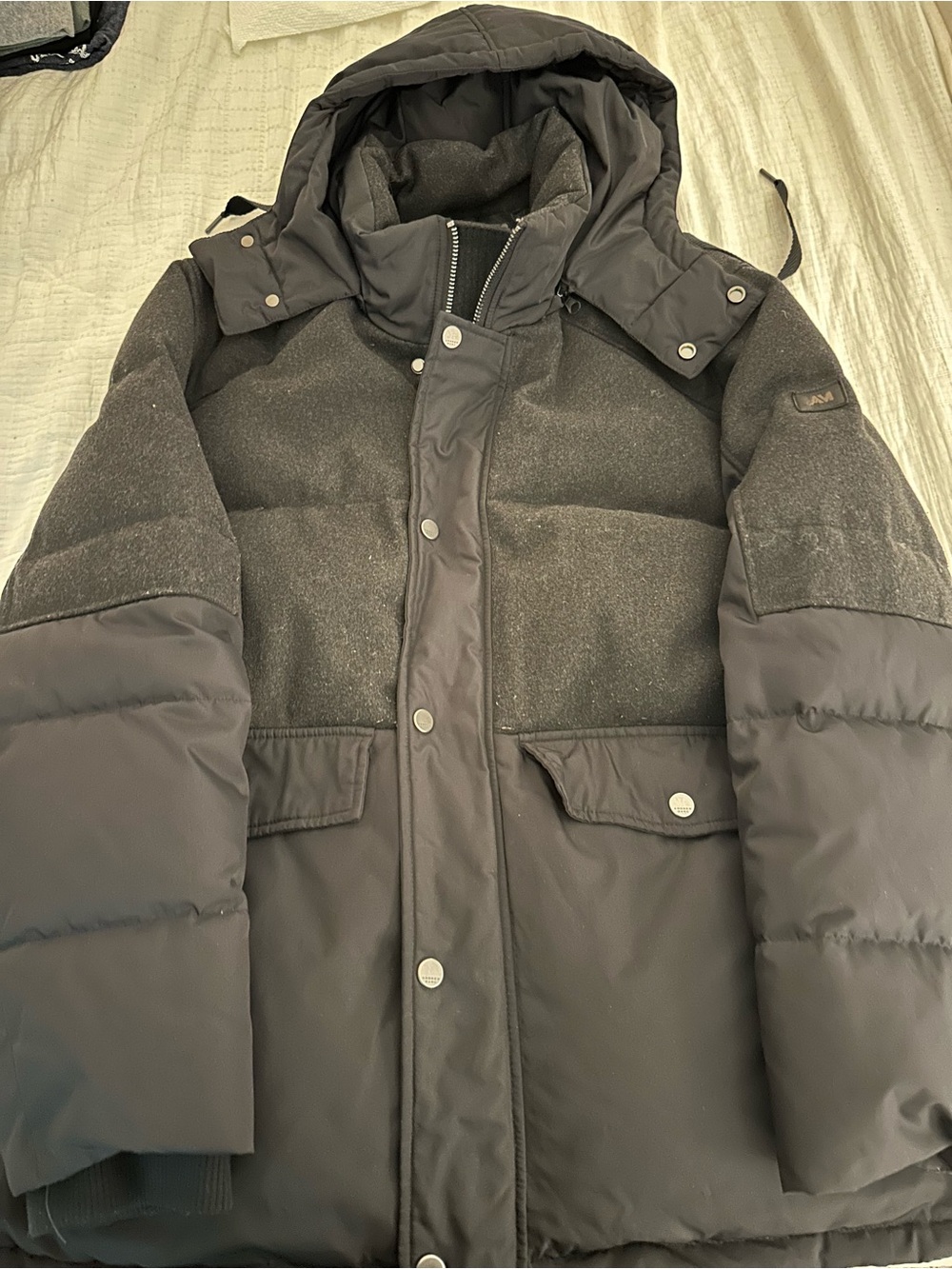 Andrew Marc Men's Dark Gray Hooded Puffer Coat